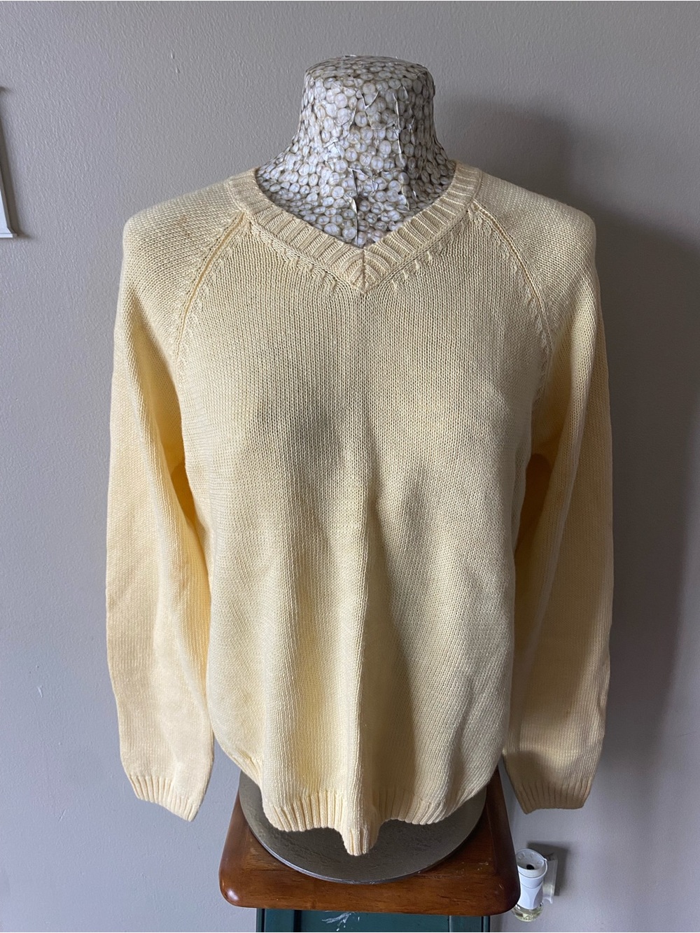 Vintage 90s Soft Pale Yellow V-Neck Knit Sweater tags still attached